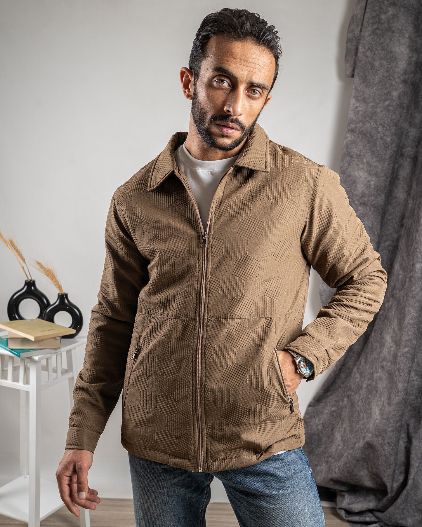 Collared Jacquard Jacket