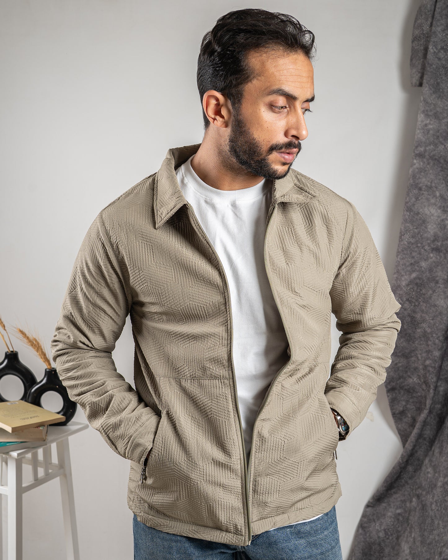 Collared Jacquard Jacket