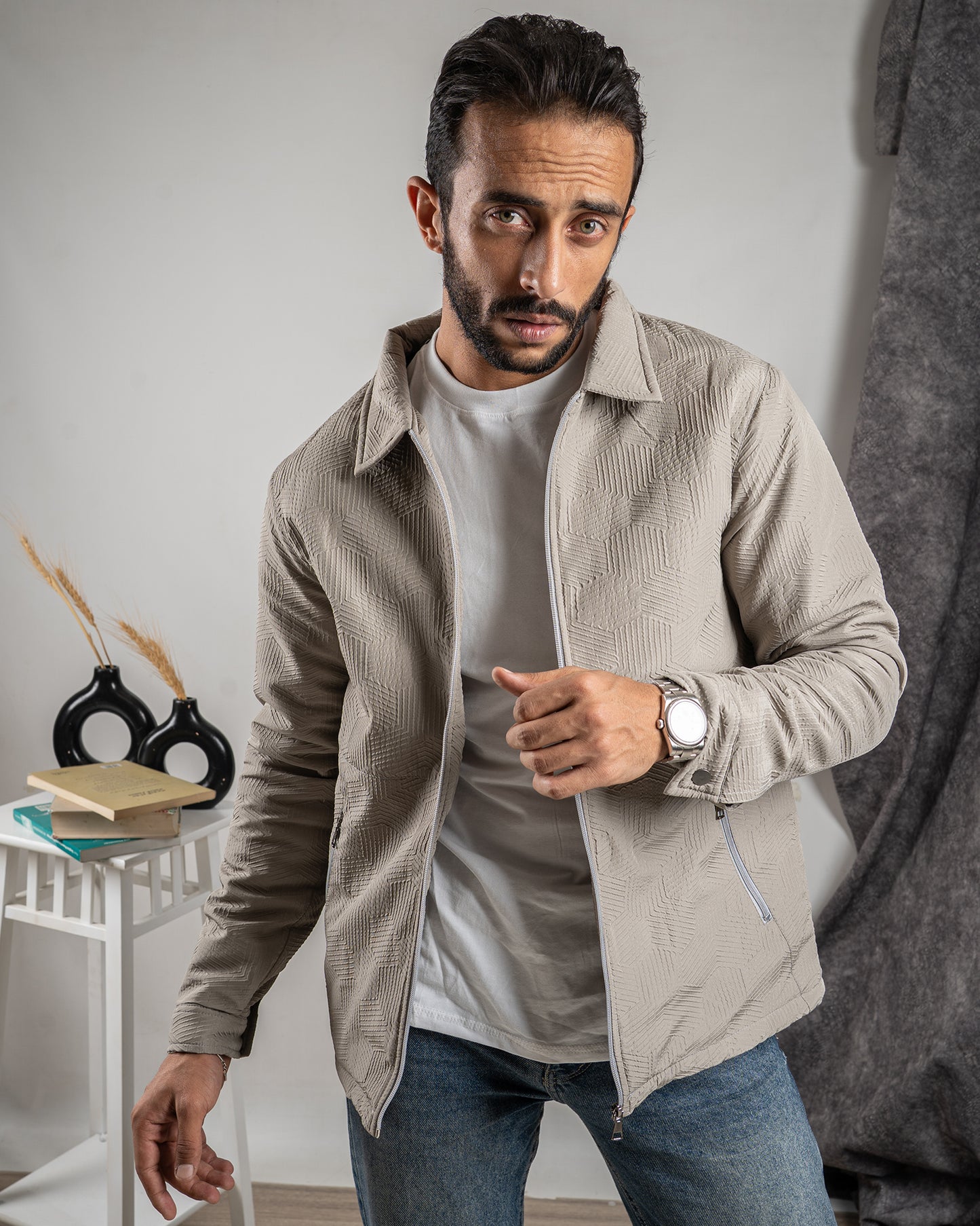 Collared Jacquard Jacket